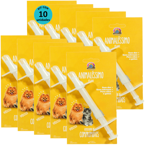 Aplicador de Comprimidos Animalíssimo Para Cães e Gatos Kit Com 10 unidades
